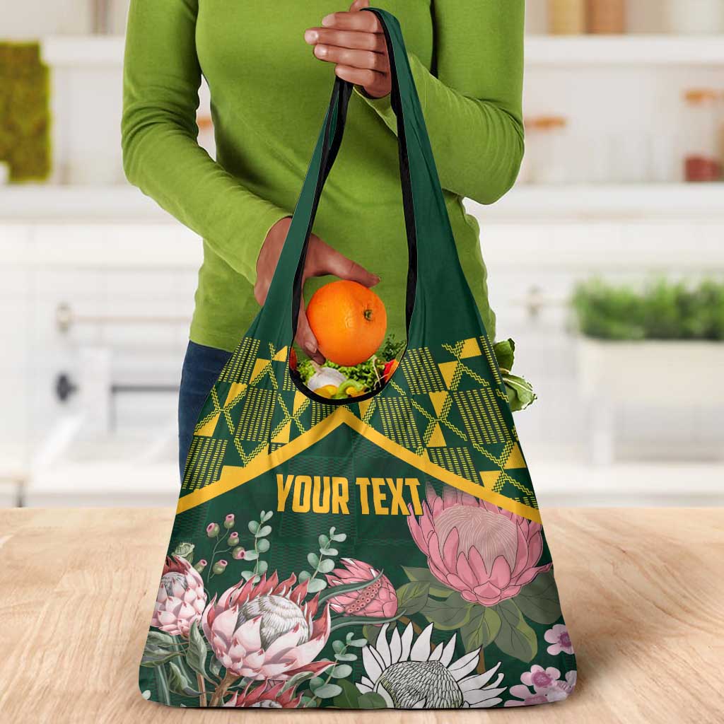 Personalized South Africa With Afro King Protea Grocery Bag Kente Patterns