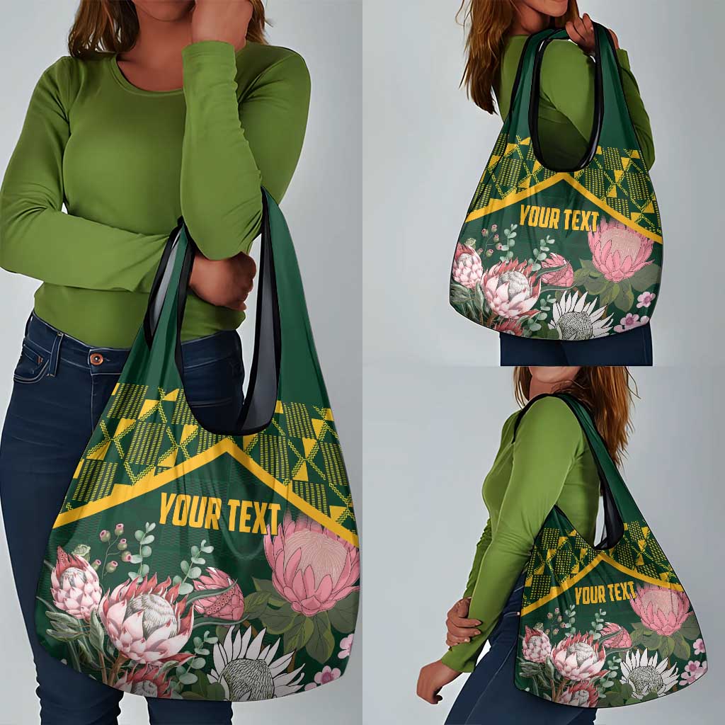 Personalized South Africa With Afro King Protea Grocery Bag Kente Patterns