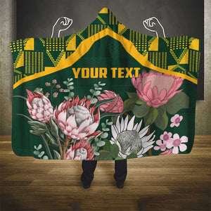 Personalized South Africa With Afro King Protea Hooded Blanket Kente Patterns