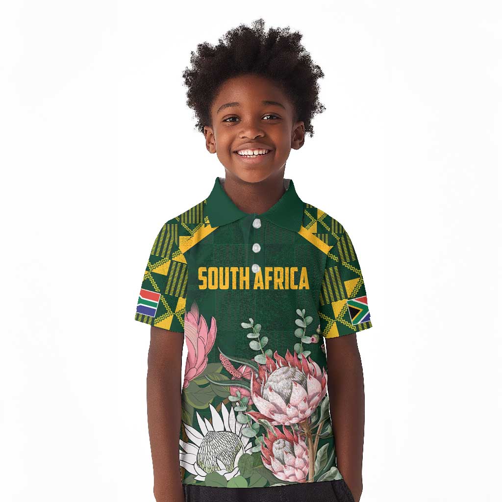 Personalized South Africa With Afro King Protea Kid Polo Shirt Kente Patterns