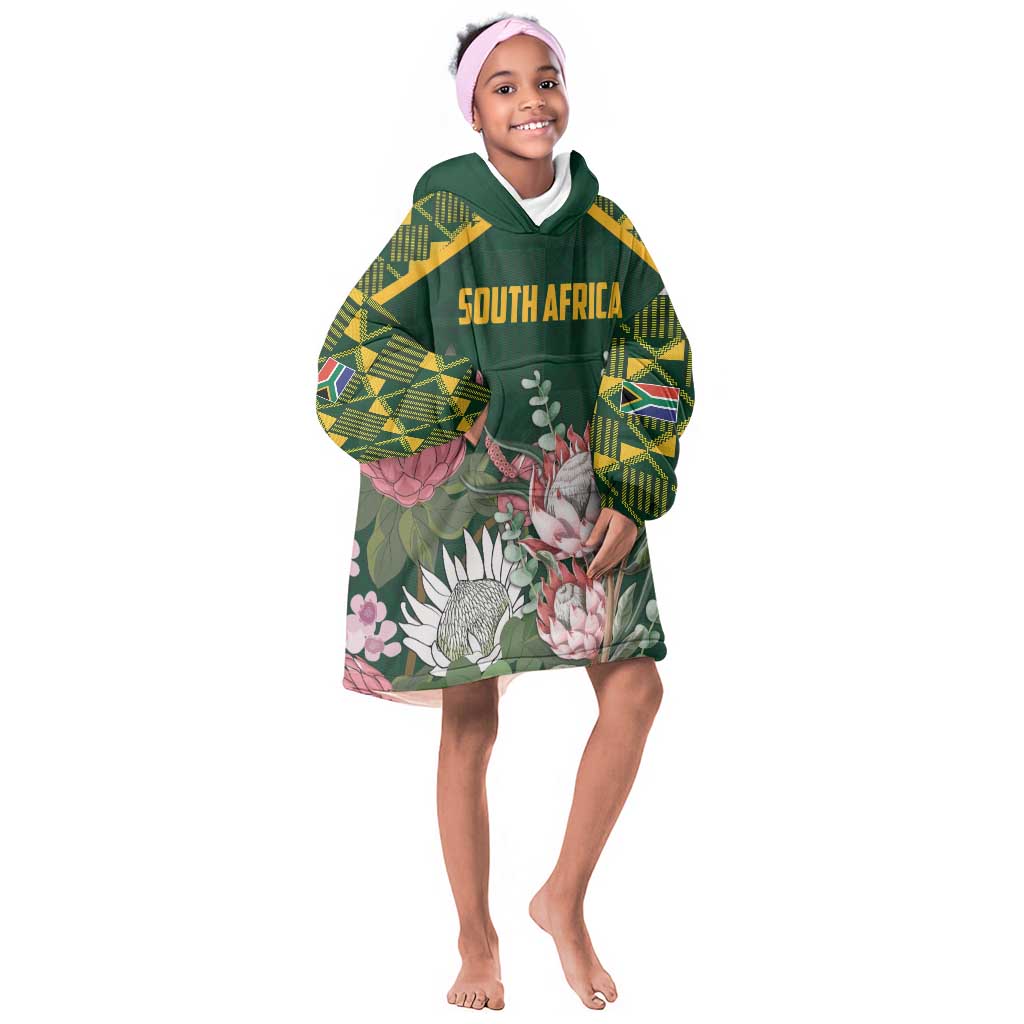 Personalized South Africa With Afro King Protea KId Wearable Blanket Hoodie Kente Patterns