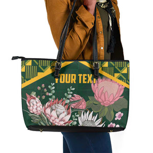 Personalized South Africa With Afro King Protea Leather Tote Bag Kente Patterns