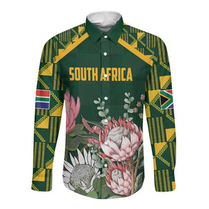 Personalized South Africa With Afro King Protea Long Sleeve Button Shirt Kente Patterns