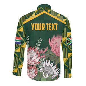 Personalized South Africa With Afro King Protea Long Sleeve Button Shirt Kente Patterns