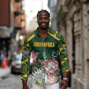 Personalized South Africa With Afro King Protea Long Sleeve Button Shirt Kente Patterns