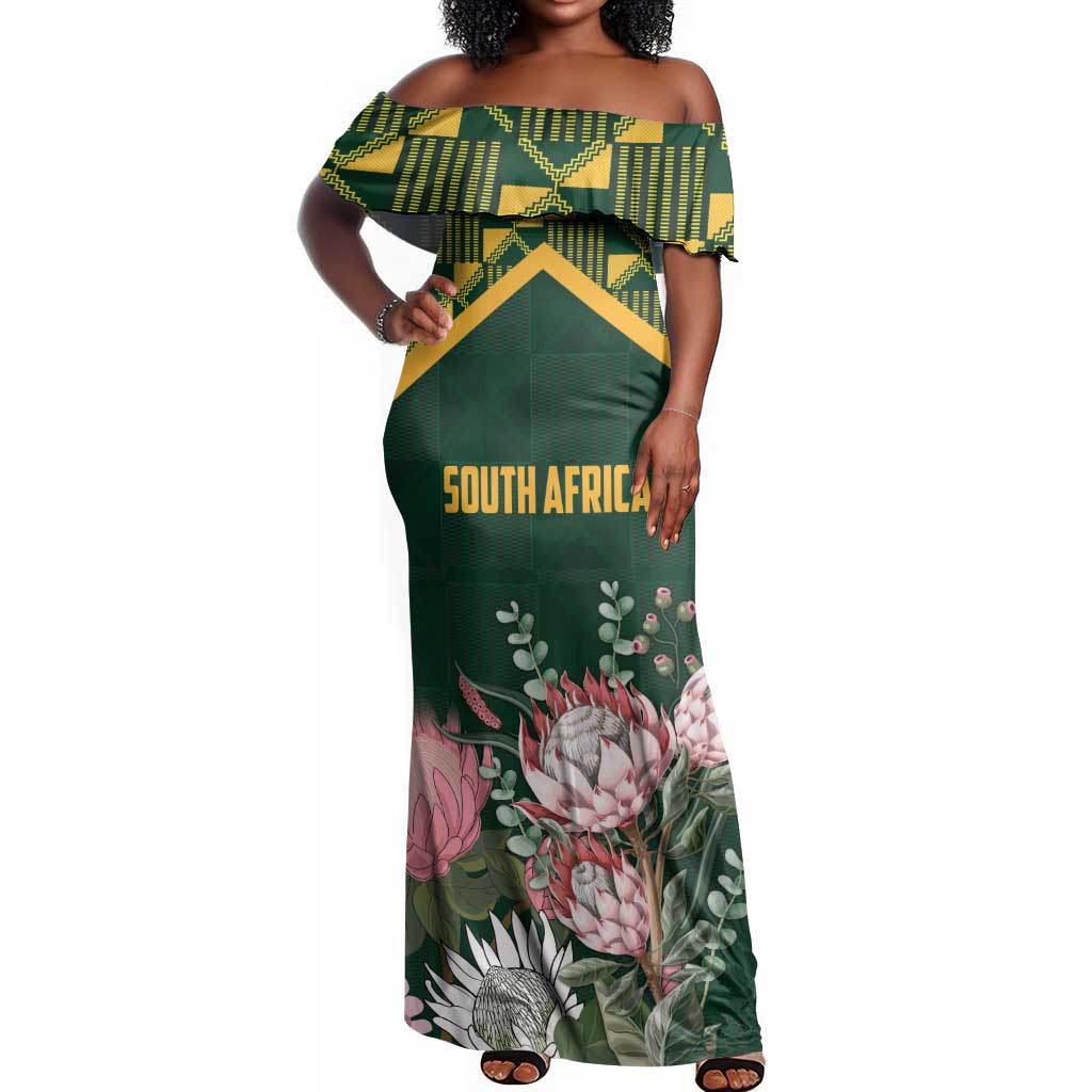 Personalized South Africa With Afro King Protea Off Shoulder Maxi Dress Kente Patterns