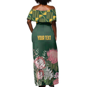 Personalized South Africa With Afro King Protea Off Shoulder Maxi Dress Kente Patterns