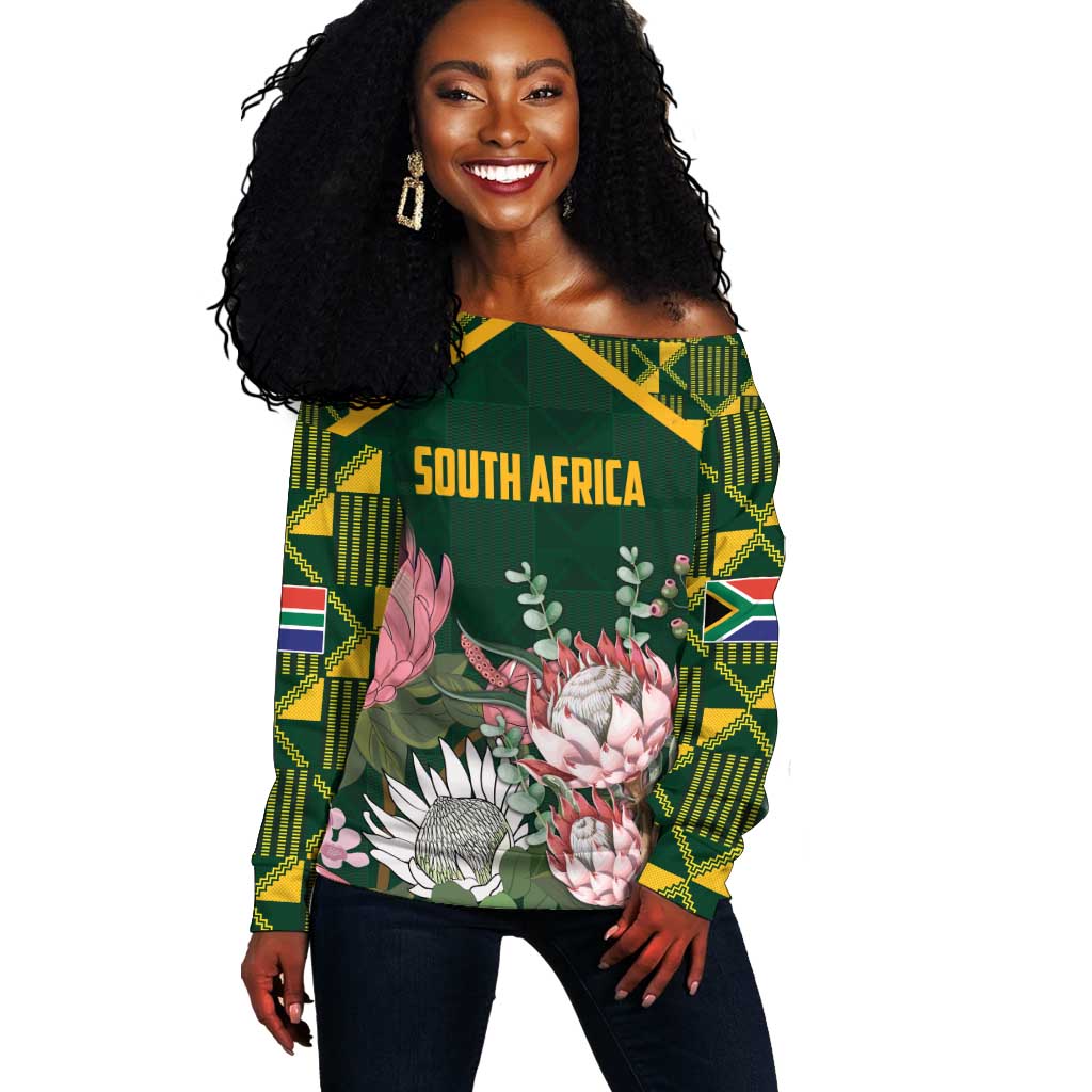 Personalized South Africa With Afro King Protea Off Shoulder Sweater Kente Patterns