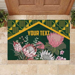 Personalized South Africa With Afro King Protea Rubber Doormat Kente Patterns