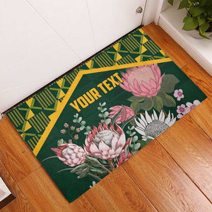 Personalized South Africa With Afro King Protea Rubber Doormat Kente Patterns