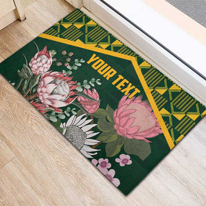 Personalized South Africa With Afro King Protea Rubber Doormat Kente Patterns