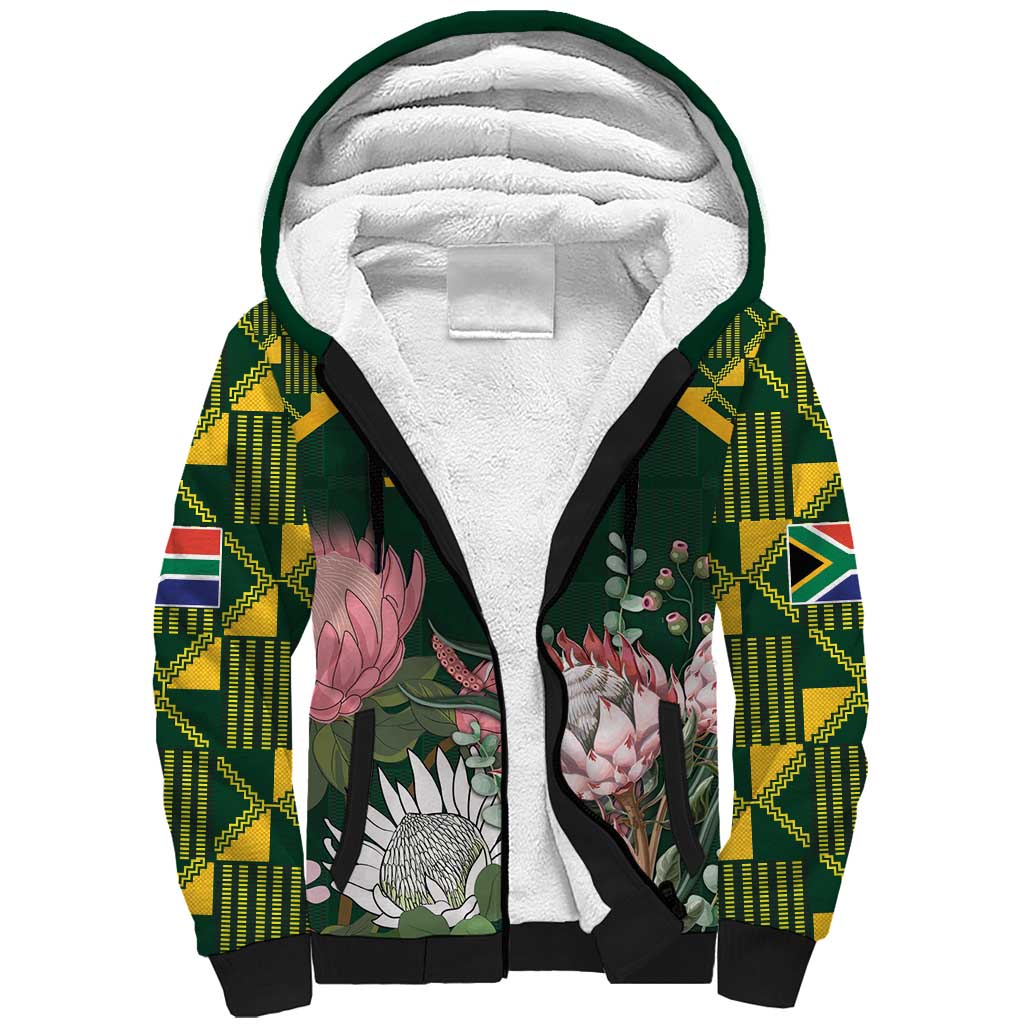 Personalized South Africa With Afro King Protea Sherpa Hoodie Kente Patterns