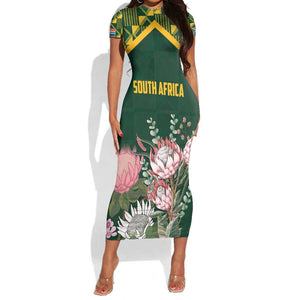 Personalized South Africa With Afro King Protea Short Sleeve Bodycon Dress Kente Patterns