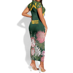 Personalized South Africa With Afro King Protea Short Sleeve Bodycon Dress Kente Patterns