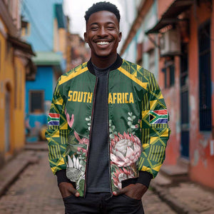 Personalized South Africa With Afro King Protea Sleeve Zip Bomber Jacket Kente Patterns