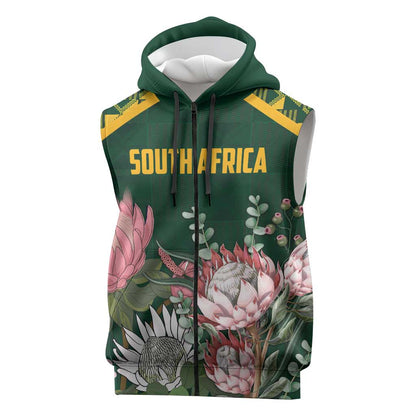 Personalized South Africa With Afro King Protea Sleeveless Zip Hoodie Kente Patterns - African Pride