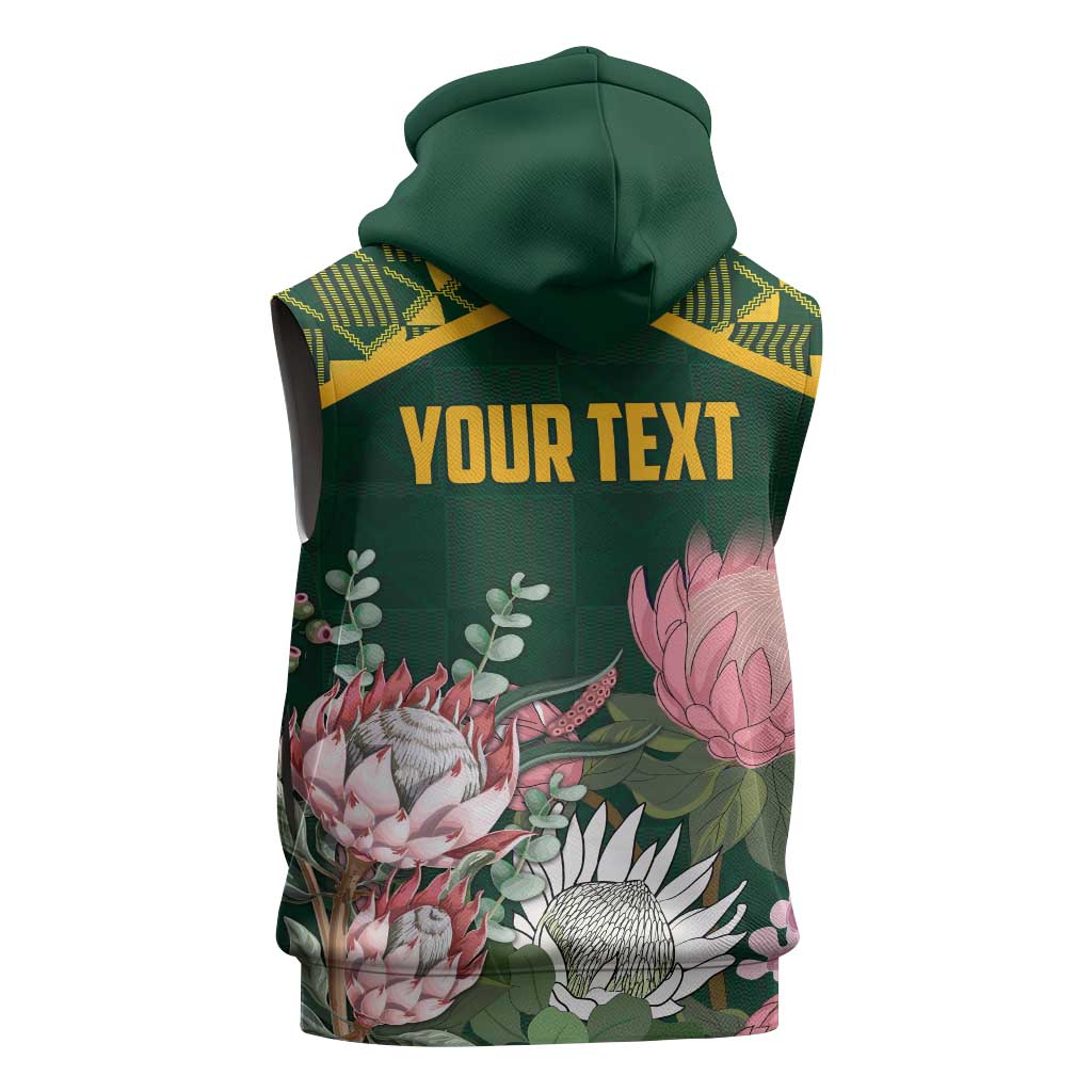 Personalized South Africa With Afro King Protea Sleeveless Zip Hoodie Kente Patterns - African Pride
