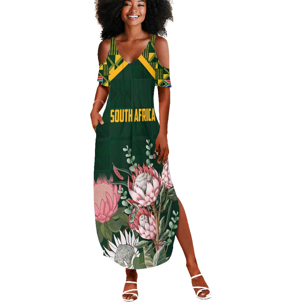 Personalized South Africa With Afro King Protea Summer Maxi Dress Kente Patterns