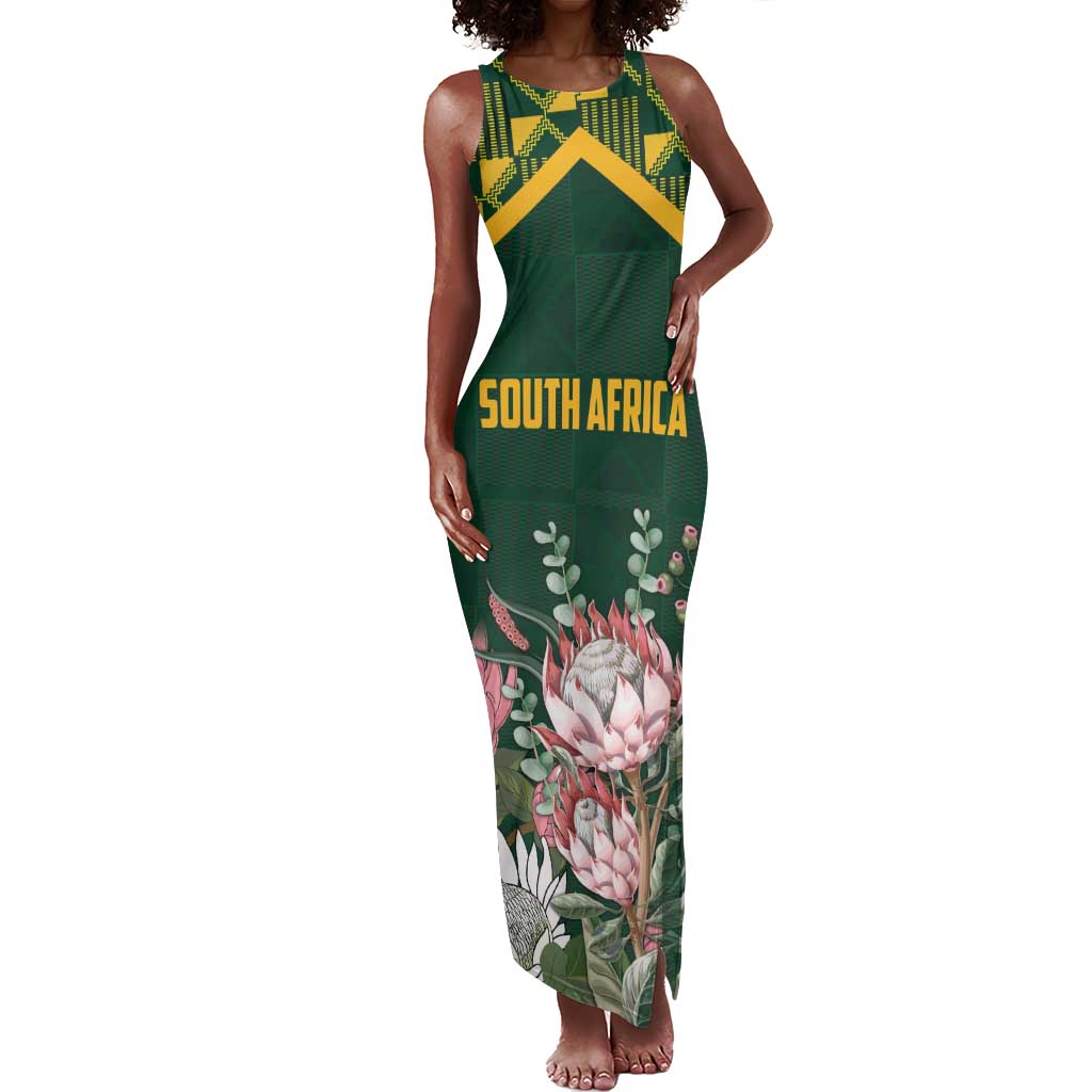 Personalized South Africa With Afro King Protea Tank Maxi Dress Kente Patterns