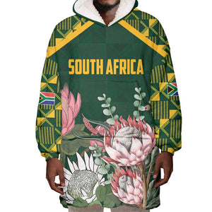 Personalized South Africa With Afro King Protea Wearable Blanket Hoodie Kente Patterns