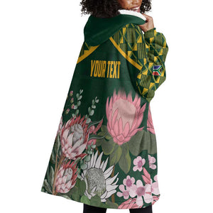 Personalized South Africa With Afro King Protea Wearable Blanket Hoodie Kente Patterns