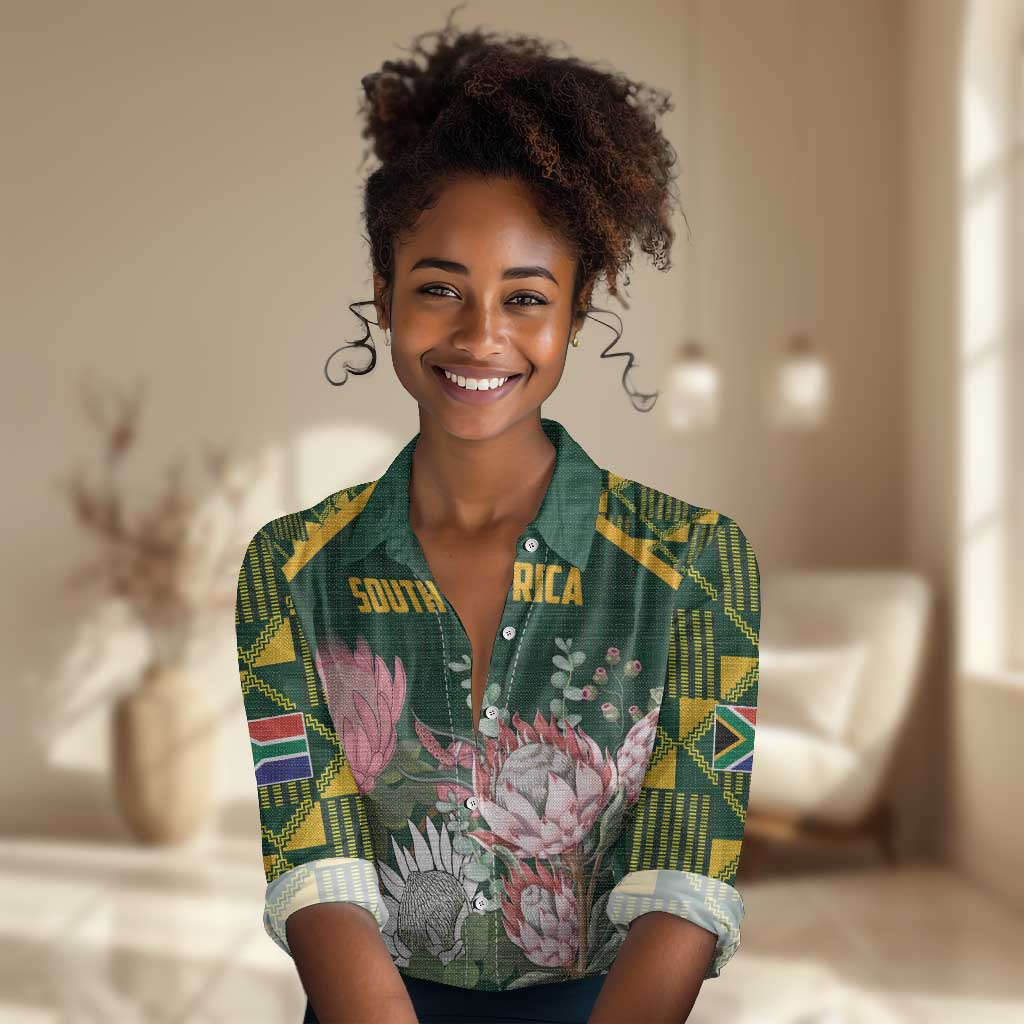 Personalized South Africa With Afro King Protea Women Casual Shirt Kente Patterns