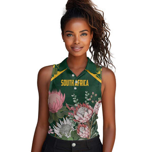 Personalized South Africa With Afro King Protea Women Sleeveless Polo Shirt Kente Patterns