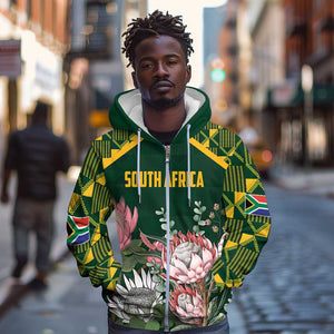 Personalized South Africa With Afro King Protea Zip Hoodie Kente Patterns