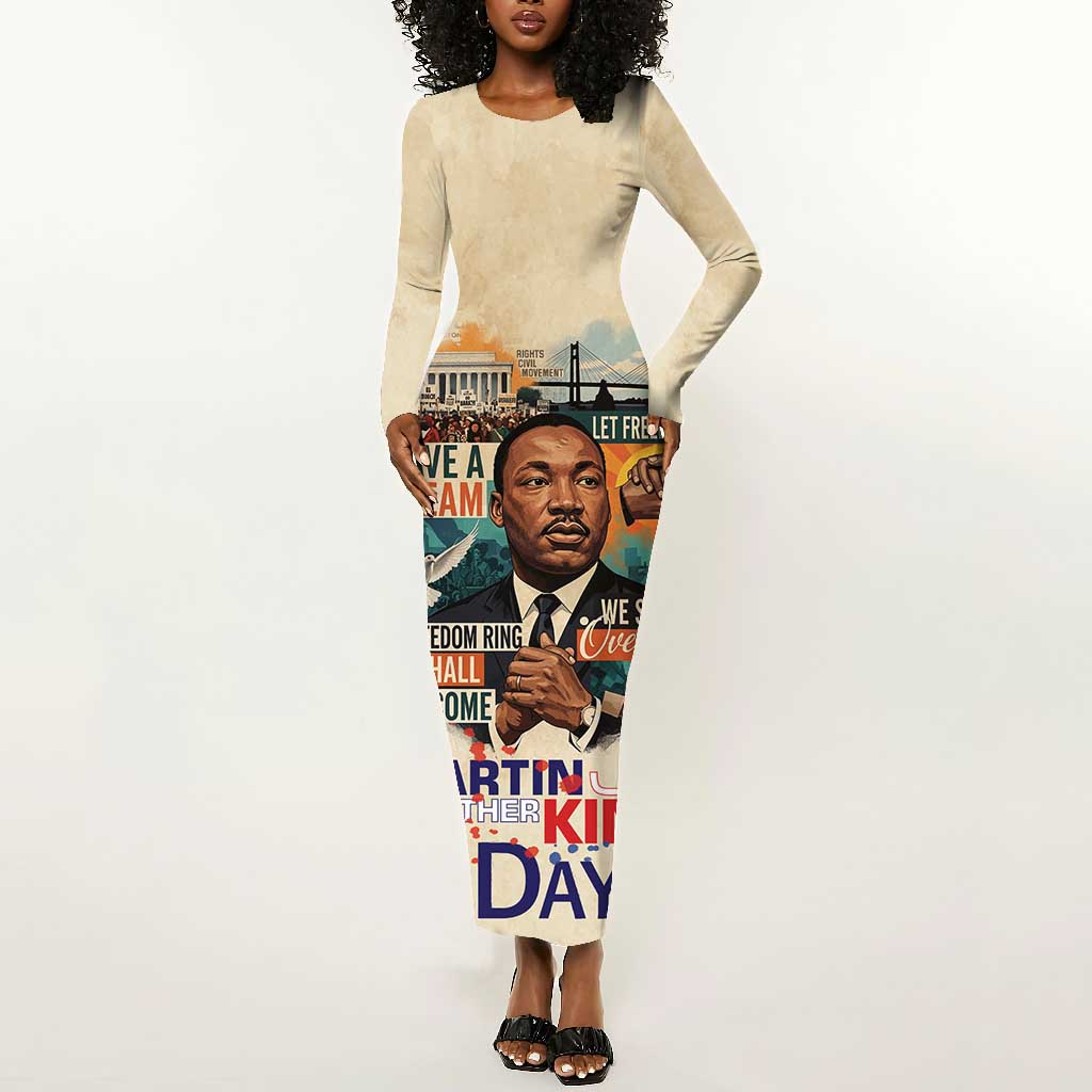 Martin Luther King MLK Long Sleeve Bodycon Dress I Have a Dream Vintage Art - African Pride