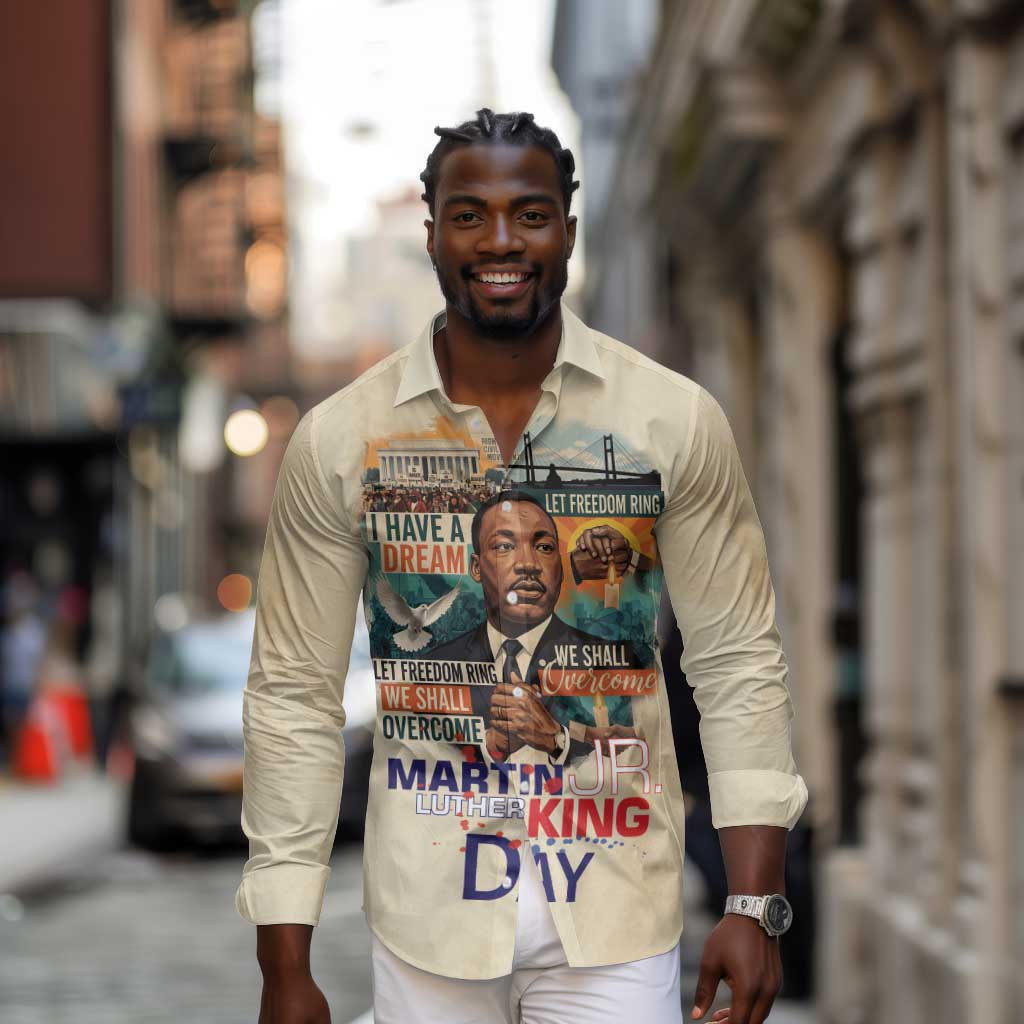 Martin Luther King MLK Long Sleeve Button Shirt I Have a Dream Vintage Art - African Pride