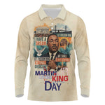 Martin Luther King MLK Long Sleeve Polo Shirt I Have a Dream Vintage Art - African Pride