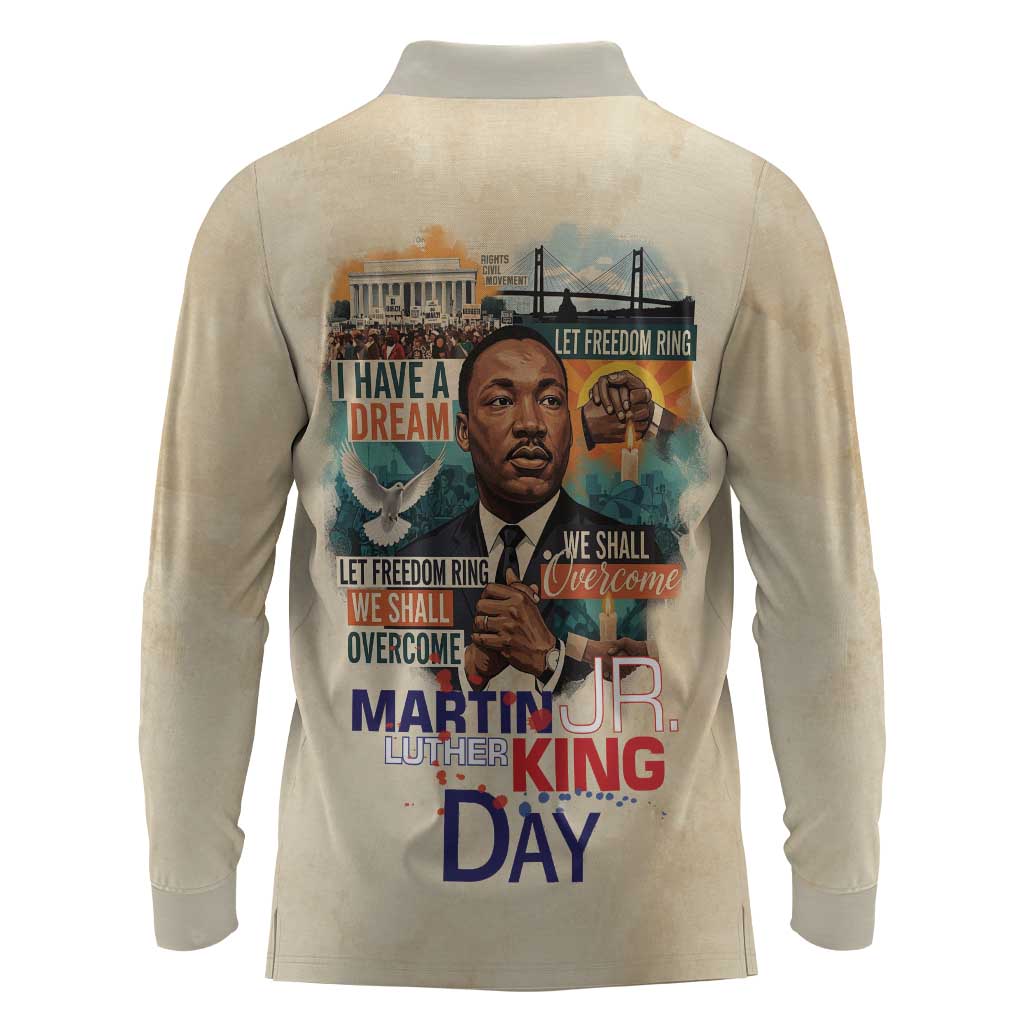 Martin Luther King MLK Long Sleeve Polo Shirt I Have a Dream Vintage Art - African Pride