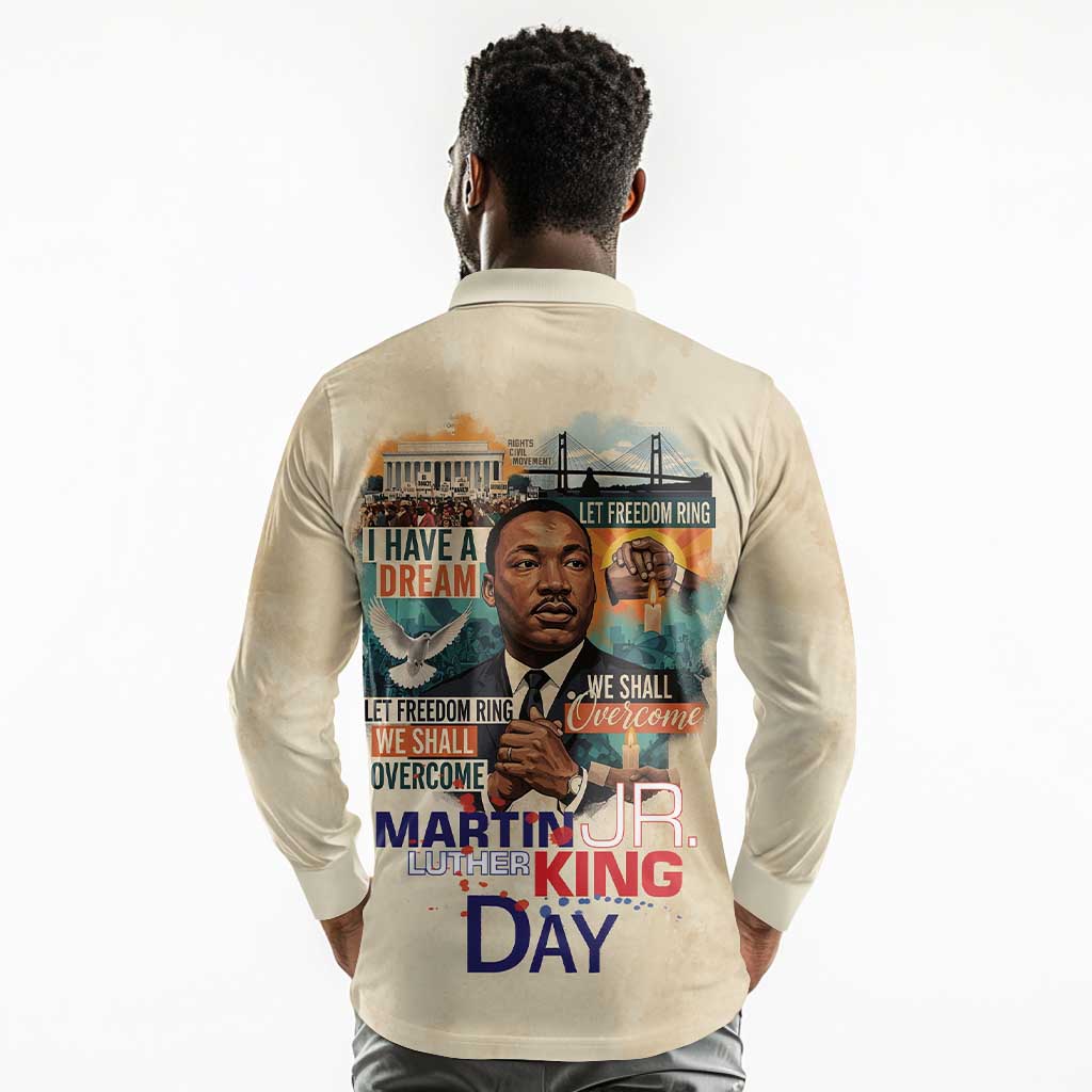 Martin Luther King MLK Long Sleeve Polo Shirt I Have a Dream Vintage Art - African Pride