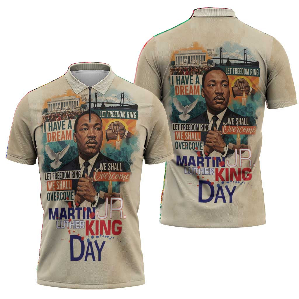 Martin Luther King MLK Zipper Polo Shirt I Have a Dream Vintage Art - African Pride