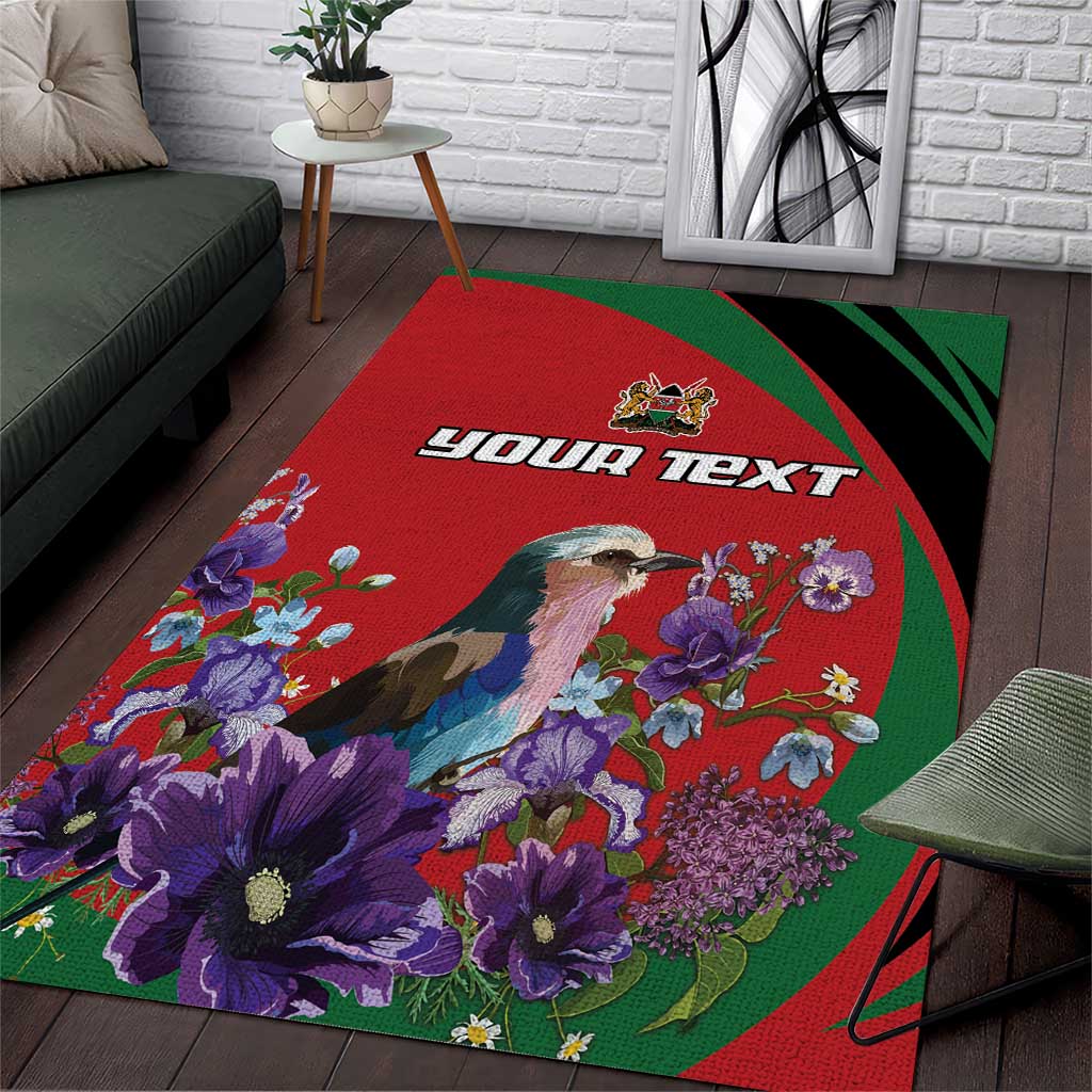 Personalized Afro Kenya Lilac Breasted Roller Area Rug With Violet Flowers