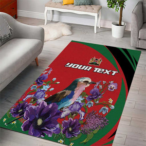 Personalized Afro Kenya Lilac Breasted Roller Area Rug With Violet Flowers