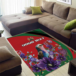 Personalized Afro Kenya Lilac Breasted Roller Area Rug With Violet Flowers