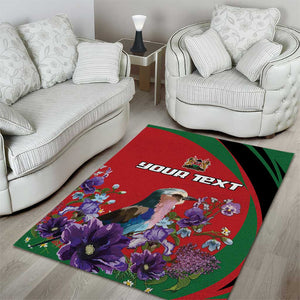 Personalized Afro Kenya Lilac Breasted Roller Area Rug With Violet Flowers