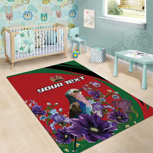 Personalized Afro Kenya Lilac Breasted Roller Area Rug With Violet Flowers