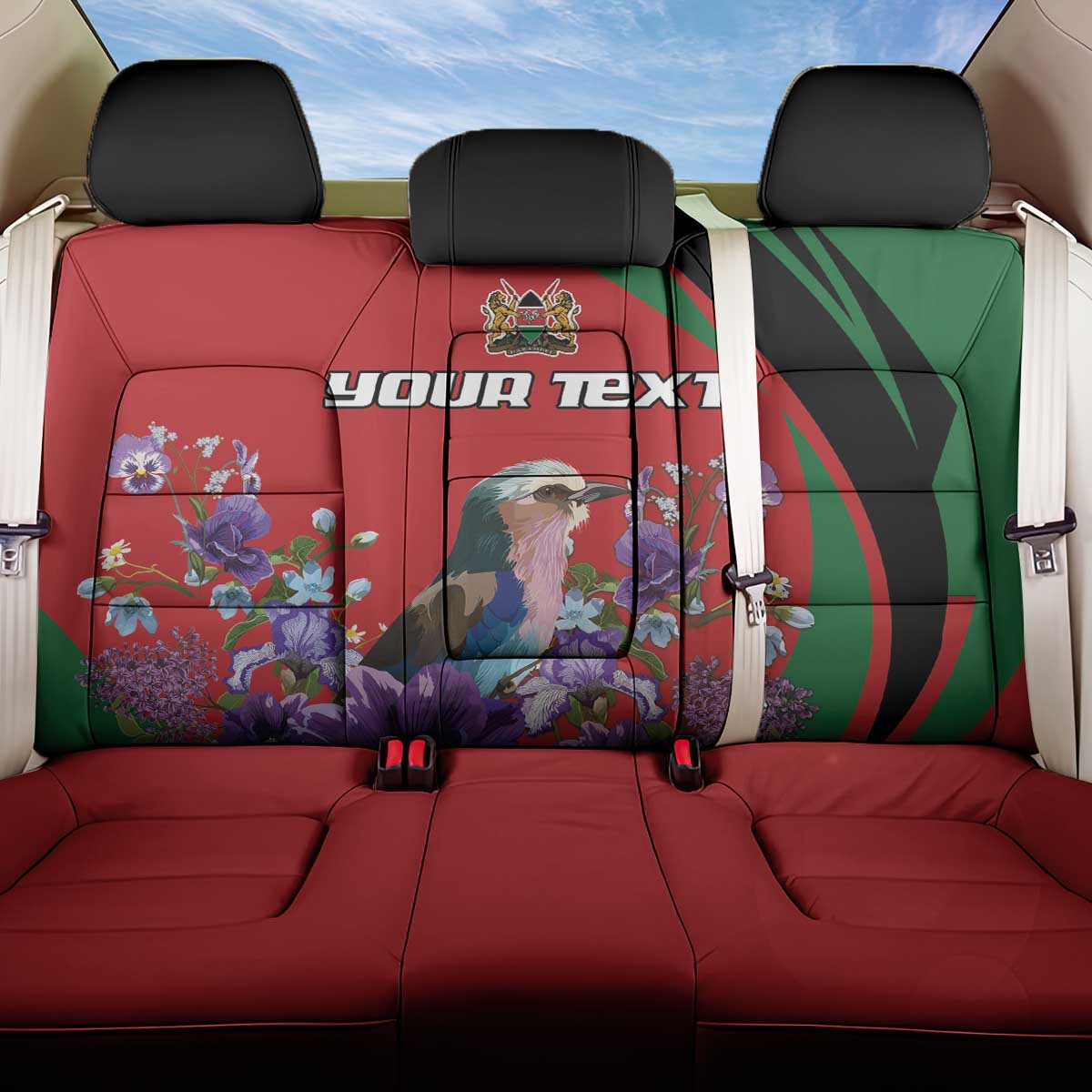 Personalized Afro Kenya Lilac Breasted Roller Back Car Seat Cover With Violet Flowers