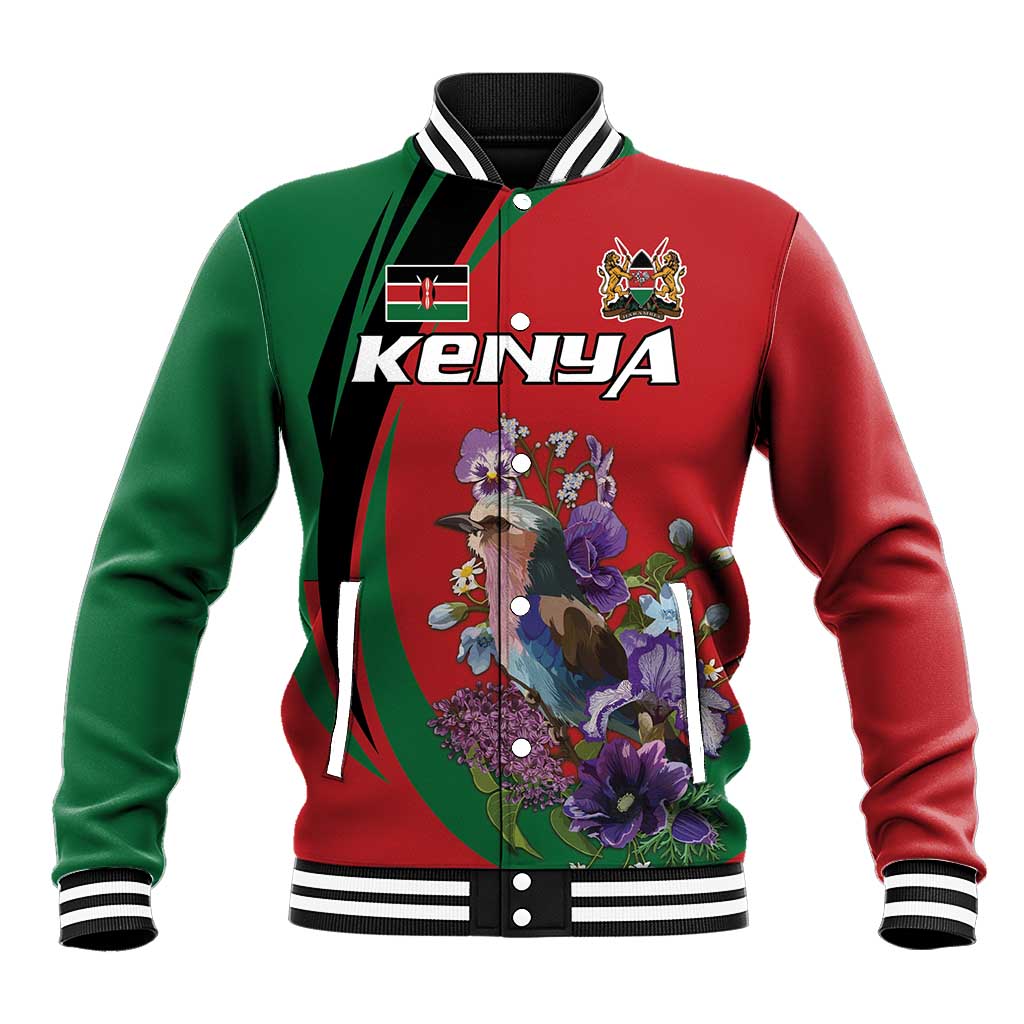 Personalized Afro Kenya Lilac Breasted Roller Baseball Jacket With Violet Flowers LT18