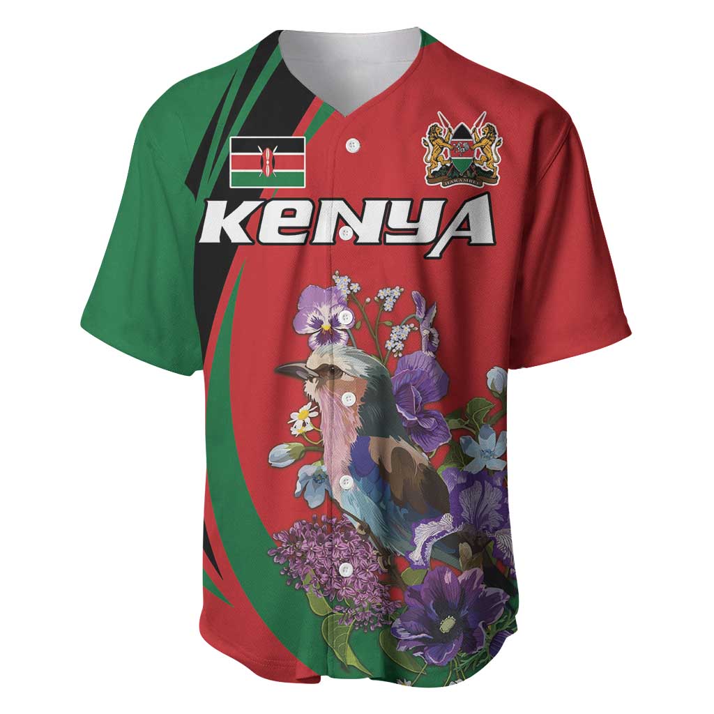 Personalized Afro Kenya Lilac Breasted Roller Baseball Jersey With Violet Flowers