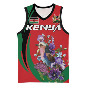 Personalized Afro Kenya Lilac Breasted Roller Basketball Jersey With Violet Flowers LT18