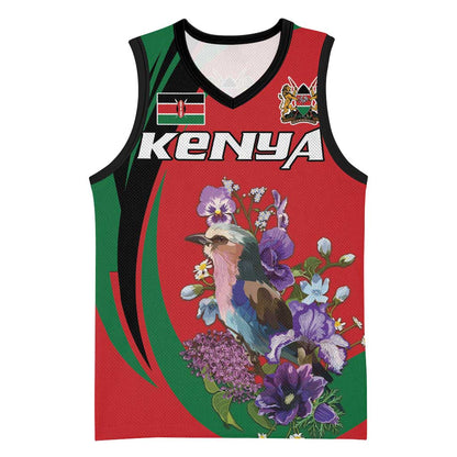 Personalized Afro Kenya Lilac Breasted Roller Basketball Jersey With Violet Flowers LT18