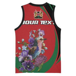 Personalized Afro Kenya Lilac Breasted Roller Basketball Jersey With Violet Flowers LT18