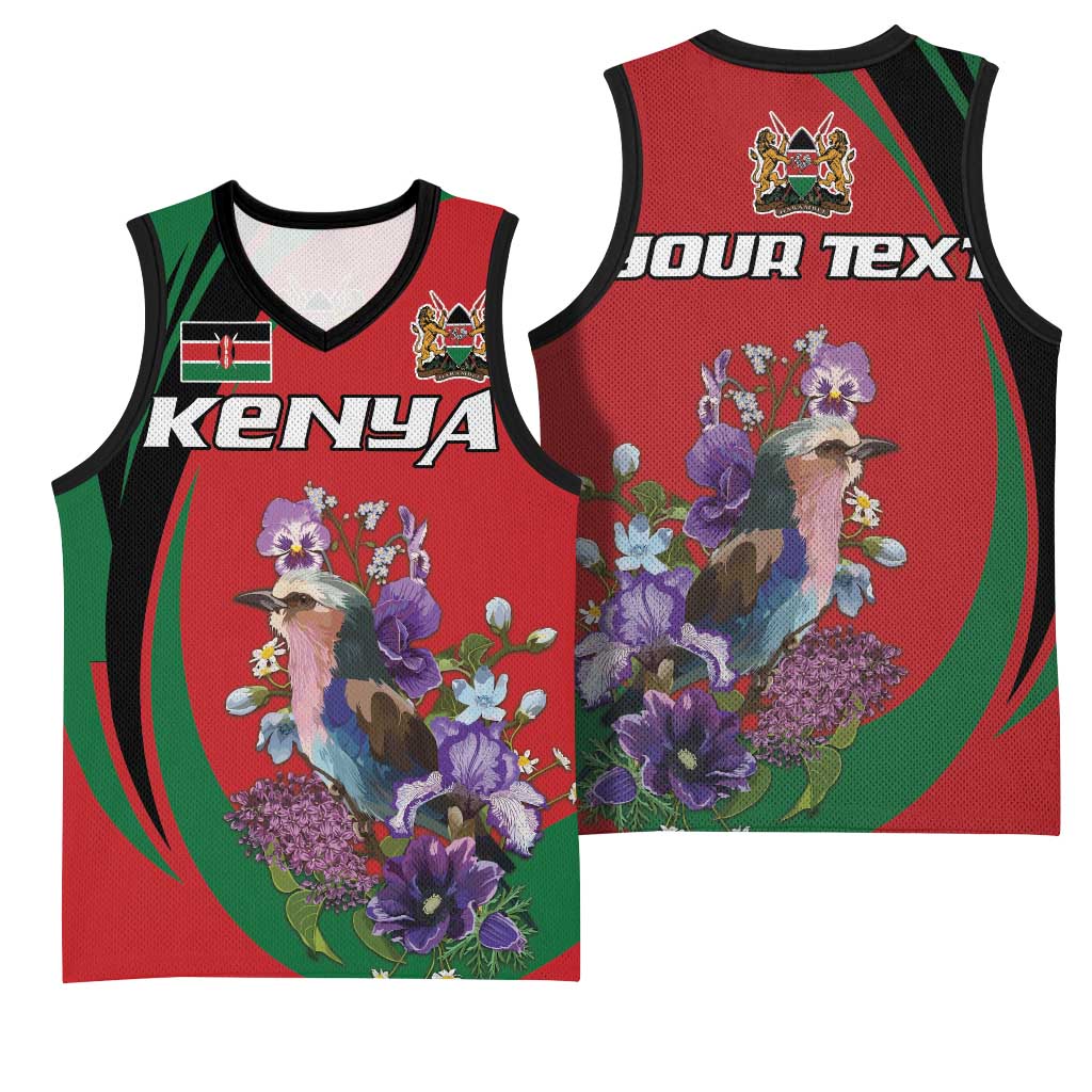 Personalized Afro Kenya Lilac Breasted Roller Basketball Jersey With Violet Flowers LT18