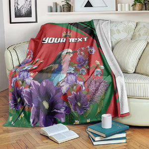 Personalized Afro Kenya Lilac Breasted Roller Blanket With Violet Flowers