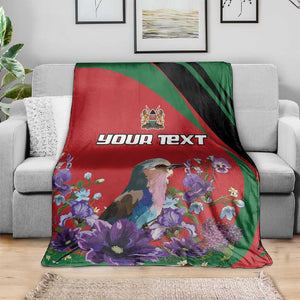 Personalized Afro Kenya Lilac Breasted Roller Blanket With Violet Flowers