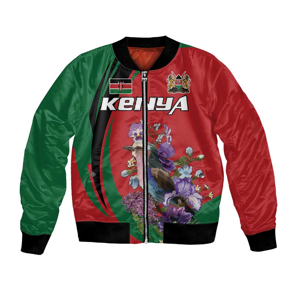 Personalized Afro Kenya Lilac Breasted Roller Bomber Jacket With Violet Flowers