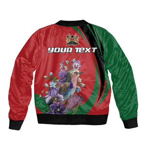 Personalized Afro Kenya Lilac Breasted Roller Bomber Jacket With Violet Flowers